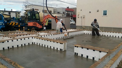 土間コンクリート打設（旭川近郊の工務店ならミヤザキホーム）